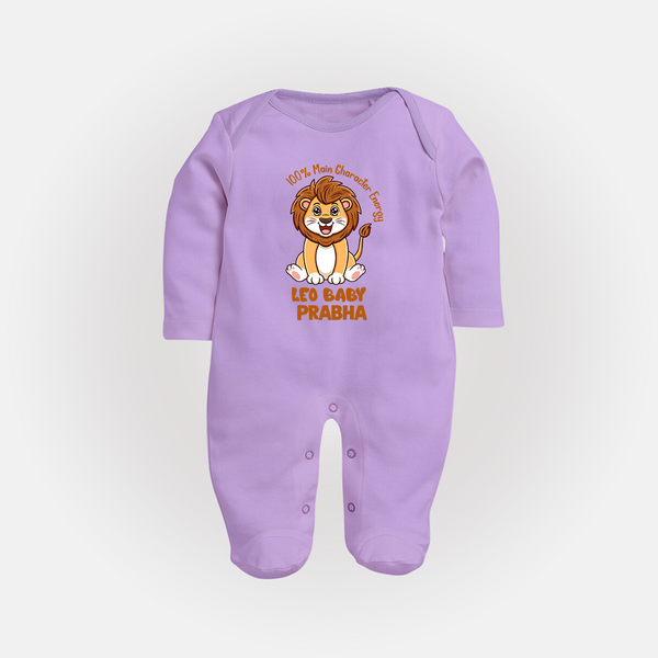 100% Main Character Energy Leo Baby Sleepsuit / Full Sleeve Bodysuit | Personalized Leo Sleepsuit / Full Sleeve Bodysuit for Your Little Star - LILAC - New Born (Chest 7.5")