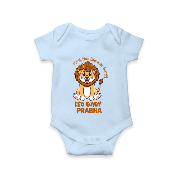 100% Main Character Energy Leo Baby Romper / Onesie | Personalized Leo Romper / Onesie for Your Little Star - BABY BLUE - New Born (Chest 14")