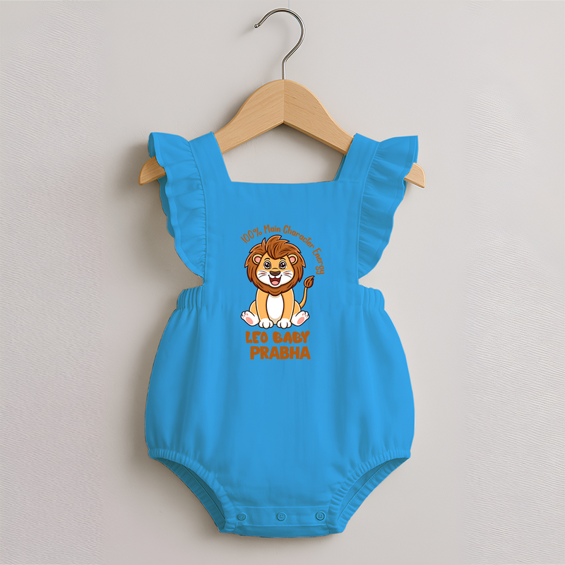 100% Main Character Energy Leo Baby Romper Frock | Personalized Leo Romper Frock for Your Little Star - SKY BLUE - 0 - 3 Months Old (Chest 19")