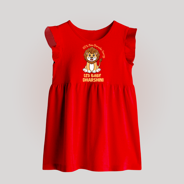 100% Main Character Energy Leo Baby Frock | Personalized Leo Baby Frock for Your Little Star - RED - 0 - 3 Months Old (Chest 17")