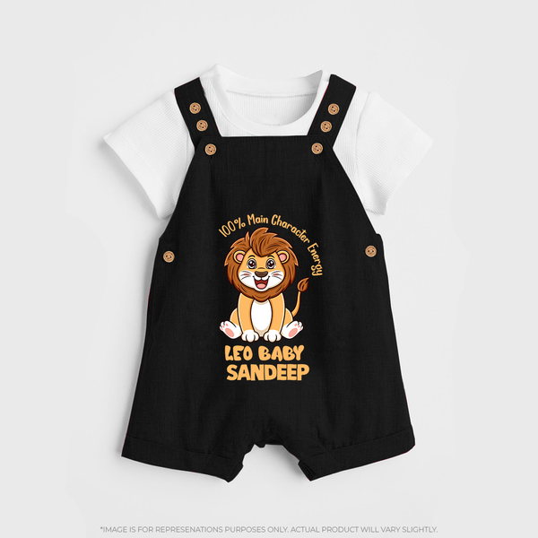 100% Main Character Energy Leo Baby Dungaree Set | Personalized Leo Dungaree Set for Your Little Star - BLACK - 0 - 5 Months Old (Chest 18")