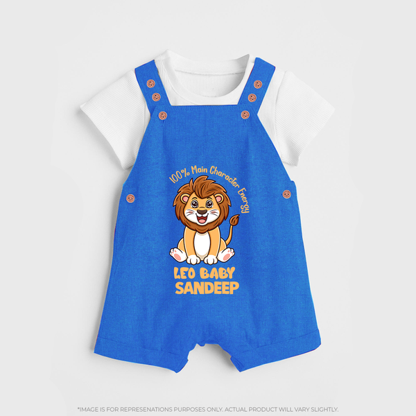 100% Main Character Energy Leo Baby Dungaree Set | Personalized Leo Dungaree Set for Your Little Star - COBALT BLUE - 0 - 5 Months Old (Chest 18")