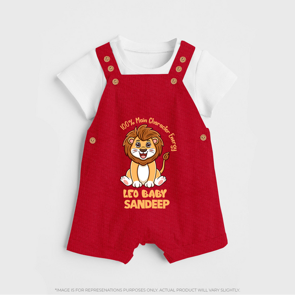 100% Main Character Energy Leo Baby Dungaree Set | Personalized Leo Dungaree Set for Your Little Star - RED - 0 - 5 Months Old (Chest 18")