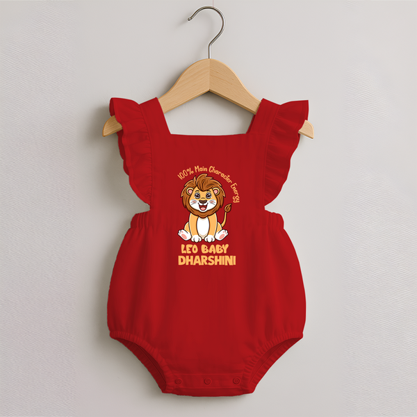 100% Main Character Energy Leo Baby Romper Frock | Personalized Leo Romper Frock for Your Little Star - RED - 0 - 3 Months Old (Chest 19")