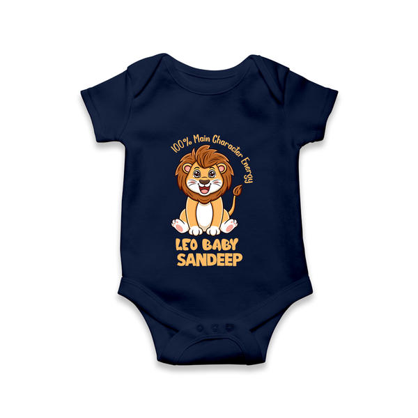 100% Main Character Energy Leo Baby Romper / Onesie | Personalized Leo Romper / Onesie for Your Little Star - NAVY BLUE - New Born (Chest 14")