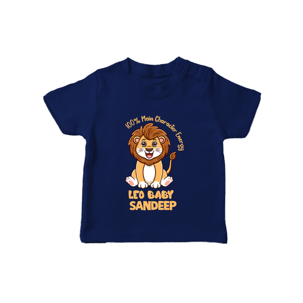 100% Main Character Energy Leo Baby T-Shirt | Personalized Leo T-Shirt for Your Little Star - NAVY BLUE - 0-5 Months Old (Chest 17")