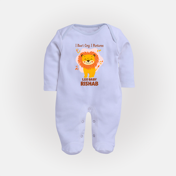 I DonÕt Cry, I Perform Leo Baby Sleepsuit / Full Sleeve Bodysuit | Custom Leo Sleepsuit / Full Sleeve Bodysuit for Your Little Performer - BABY BLUE - New Born (Chest 7.5")