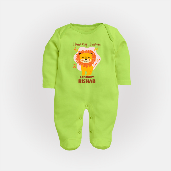 I DonÕt Cry, I Perform Leo Baby Sleepsuit / Full Sleeve Bodysuit | Custom Leo Sleepsuit / Full Sleeve Bodysuit for Your Little Performer - LIME GREEN - New Born (Chest 7.5")