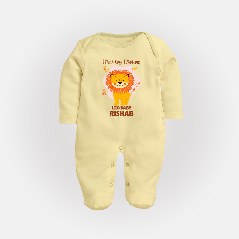 I DonÕt Cry, I Perform Leo Baby Sleepsuit / Full Sleeve Bodysuit | Custom Leo Sleepsuit / Full Sleeve Bodysuit for Your Little Performer - PASTEL YELLOW - New Born (Chest 7.5")