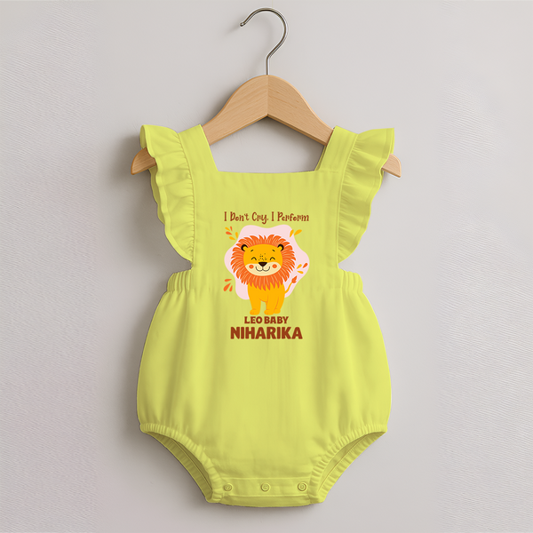 I Don't Cry, I Perform Leo Baby Romper Frock | Custom Leo Romper Frock for Your Little Performer - PASTEL YELLOW - 0 - 3 Months Old (Chest 19")