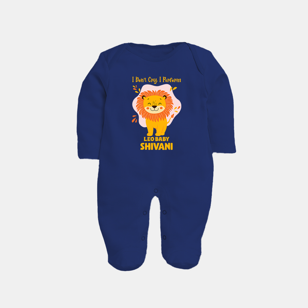 I DonÕt Cry, I Perform Leo Baby Sleepsuit / Full Sleeve Bodysuit | Custom Leo Sleepsuit / Full Sleeve Bodysuit for Your Little Performer - NAVY BLUE - New Born (Chest 7.5")