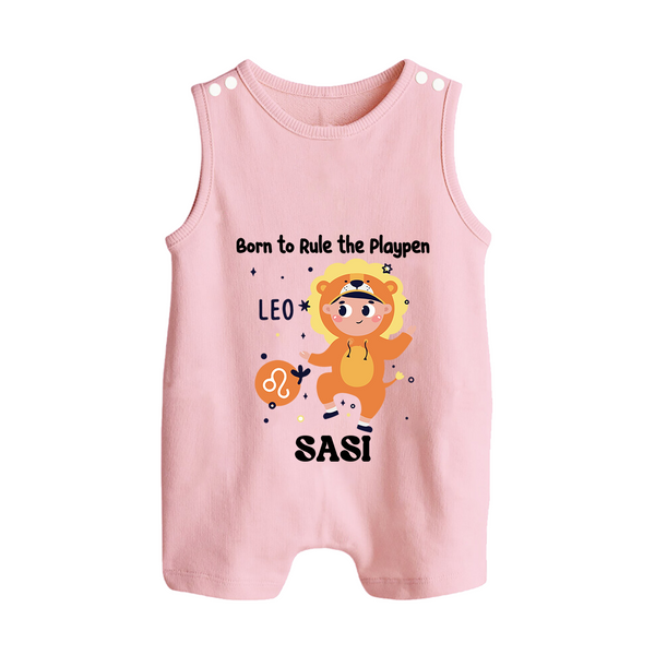 Born To Rule The PlayPen Leo Romper Suit / Sleeveless Romper | Personalized Leo Romper Suit / Sleeveless Romper for Your Little Ruler - BABY PINK - 0 - 5 Months Old (Chest 18")