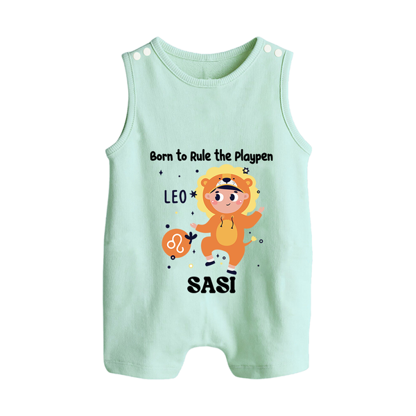Born To Rule The PlayPen Leo Romper Suit / Sleeveless Romper | Personalized Leo Romper Suit / Sleeveless Romper for Your Little Ruler - MINT GREEN - 0 - 5 Months Old (Chest 18")