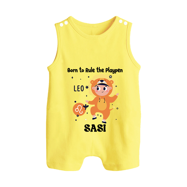 Born To Rule The PlayPen Leo Romper Suit / Sleeveless Romper | Personalized Leo Romper Suit / Sleeveless Romper for Your Little Ruler - PASTEL YELLOW - 0 - 5 Months Old (Chest 18")