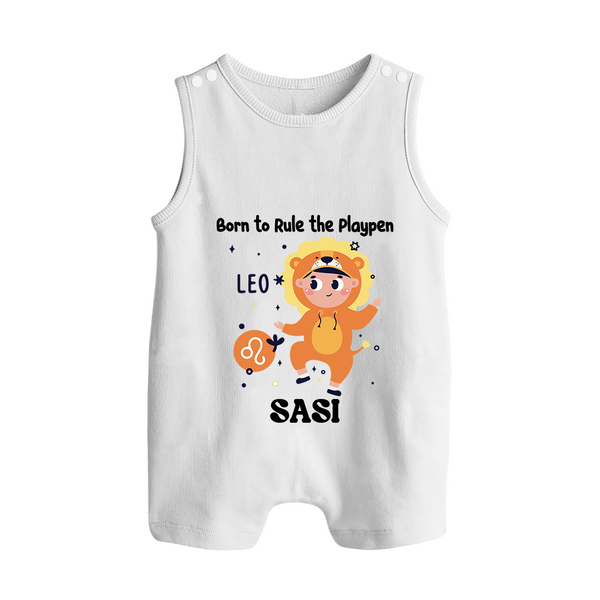 Born To Rule The PlayPen Leo Romper Suit / Sleeveless Romper | Personalized Leo Romper Suit / Sleeveless Romper for Your Little Ruler - WHITE - 0 - 5 Months Old (Chest 18")