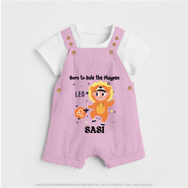 Born To Rule The PlayPen Leo Dungaree Set | Personalized Leo Dungaree Set for Your Little Ruler - BABY PINK - 0 - 5 Months Old (Chest 18")
