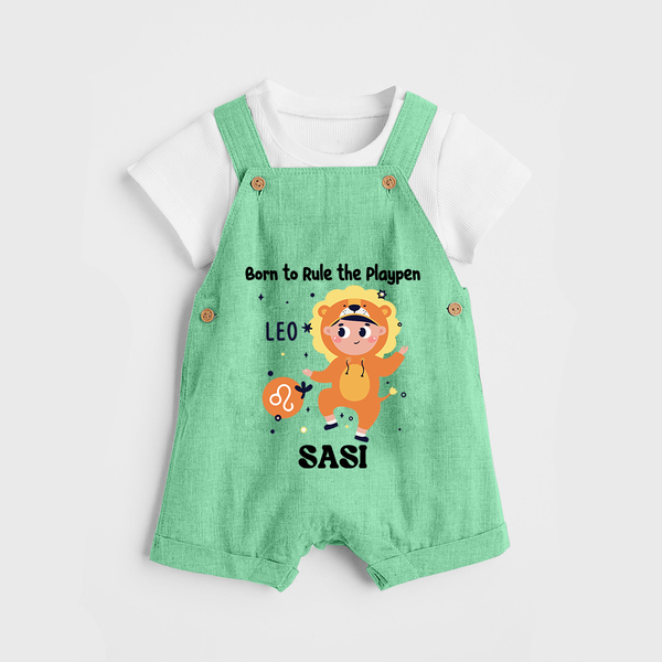 Born To Rule The PlayPen Leo Dungaree Set | Personalized Leo Dungaree Set for Your Little Ruler - GREEN - 0 - 5 Months Old (Chest 18")