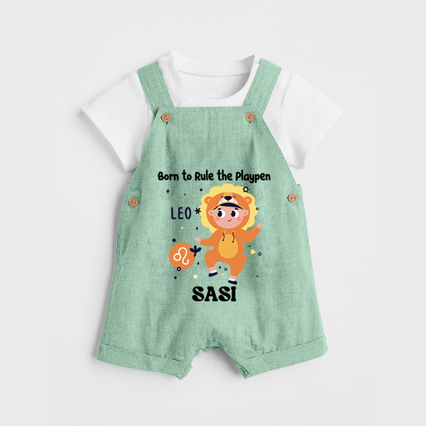 Born To Rule The PlayPen Leo Dungaree Set | Personalized Leo Dungaree Set for Your Little Ruler - MINT GREEN - 0 - 5 Months Old (Chest 18")