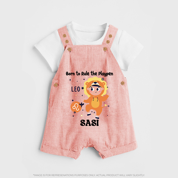 Born To Rule The PlayPen Leo Dungaree Set | Personalized Leo Dungaree Set for Your Little Ruler - PEACH - 0 - 5 Months Old (Chest 18")