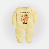 Born To Rule The PlayPen Leo Sleepsuit / Full Sleeve Bodysuit | Personalized Leo Sleepsuit / Full Sleeve Bodysuit for Your Little Ruler - PASTEL YELLOW - New Born (Chest 7.5")