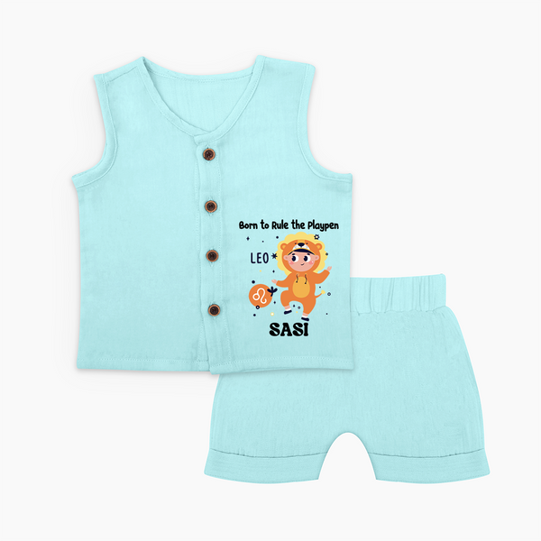 Born To Rule The PlayPen Leo Jabla Set | Personalized Leo Jabla Set for Your Little Ruler - BABY BLUE - 0 - 3 Months Old (Chest 9.8")