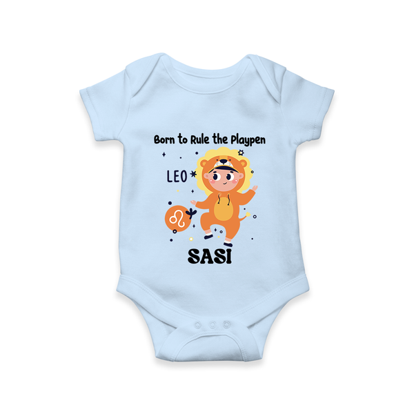Born To Rule The PlayPen Leo Romper / Onesie | Personalized Leo Romper / Onesie for Your Little Ruler - BABY BLUE - New Born (Chest 14")