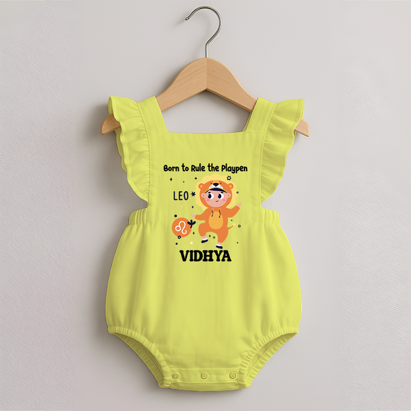 Born To Rule The PlayPen Leo Romper Frock | Personalized Leo Romper Frock for Your Little Ruler - PASTEL YELLOW - 0 - 3 Months Old (Chest 19")