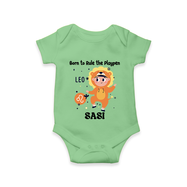 Born To Rule The PlayPen Leo Romper / Onesie | Personalized Leo Romper / Onesie for Your Little Ruler - GREEN - New Born (Chest 14")
