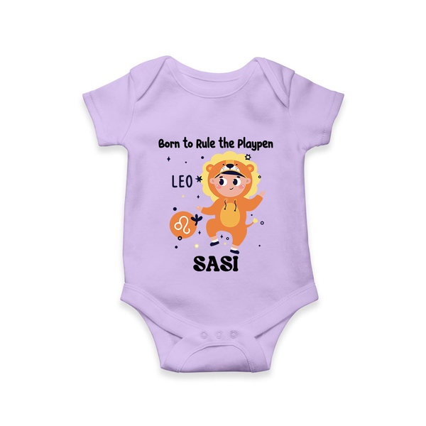 Born To Rule The PlayPen Leo Romper / Onesie | Personalized Leo Romper / Onesie for Your Little Ruler - LILAC - New Born (Chest 14")