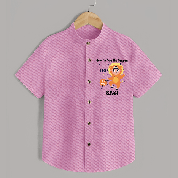 Born To Rule The PlayPen Leo Shirt | Personalized Leo Shirt for Your Little Ruler - BABY PINK - 0 - 6 Months Old (Chest 23")