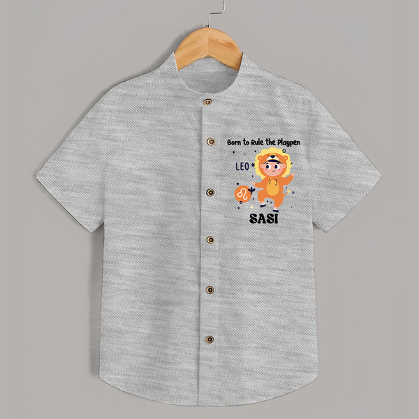 Born To Rule The PlayPen Leo Shirt | Personalized Leo Shirt for Your Little Ruler - GREY - 0 - 6 Months Old (Chest 23")