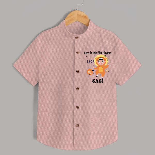 Born To Rule The PlayPen Leo Shirt | Personalized Leo Shirt for Your Little Ruler - PEACH - 0 - 6 Months Old (Chest 23")