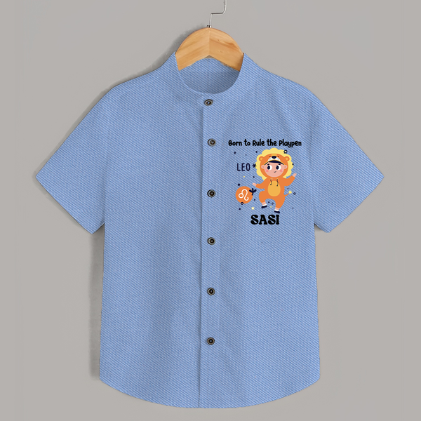Born To Rule The PlayPen Leo Shirt | Personalized Leo Shirt for Your Little Ruler - SKY BLUE - 0 - 6 Months Old (Chest 23")