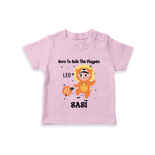 Born To Rule The PlayPen Leo T-Shirt | Personalized Leo T-Shirt for Your Little Ruler - BABY PINK - 0-5 Months Old (Chest 17")