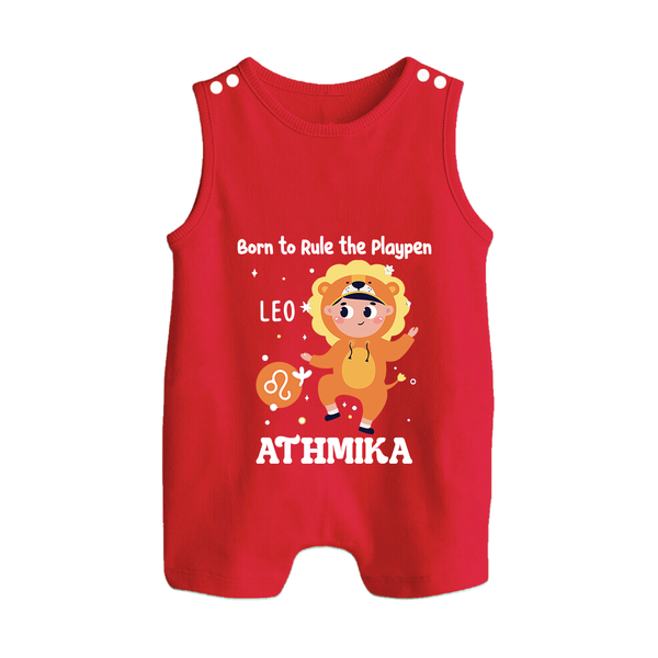 Born To Rule The PlayPen Leo Romper Suit / Sleeveless Romper | Personalized Leo Romper Suit / Sleeveless Romper for Your Little Ruler - RED - 0 - 5 Months Old (Chest 18")