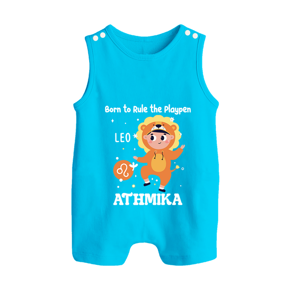 Born To Rule The PlayPen Leo Romper Suit / Sleeveless Romper | Personalized Leo Romper Suit / Sleeveless Romper for Your Little Ruler - SKY BLUE - 0 - 5 Months Old (Chest 18")