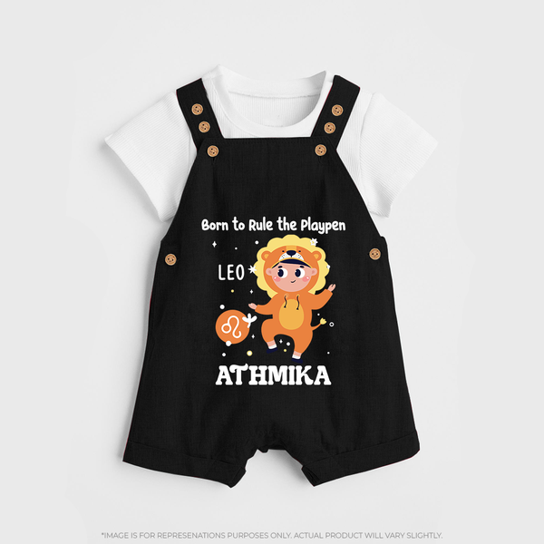 Born To Rule The PlayPen Leo Dungaree Set | Personalized Leo Dungaree Set for Your Little Ruler - BLACK - 0 - 5 Months Old (Chest 18")