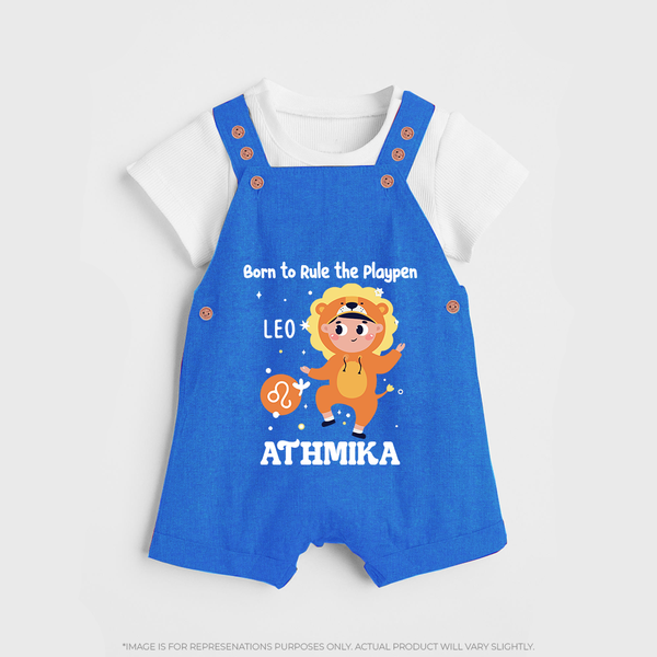 Born To Rule The PlayPen Leo Dungaree Set | Personalized Leo Dungaree Set for Your Little Ruler - COBALT BLUE - 0 - 5 Months Old (Chest 18")