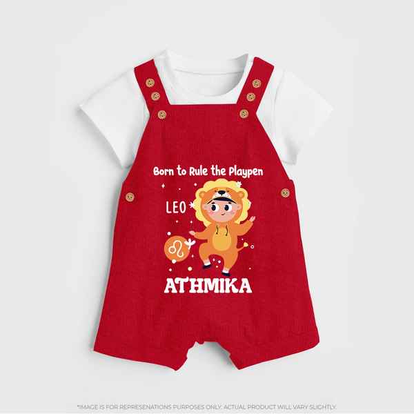 Born To Rule The PlayPen Leo Dungaree Set | Personalized Leo Dungaree Set for Your Little Ruler - RED - 0 - 5 Months Old (Chest 18")