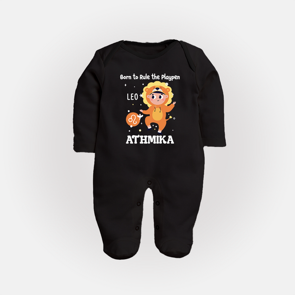 Born To Rule The PlayPen Leo Sleepsuit / Full Sleeve Bodysuit | Personalized Leo Sleepsuit / Full Sleeve Bodysuit for Your Little Ruler - BLACK - New Born (Chest 7.5")