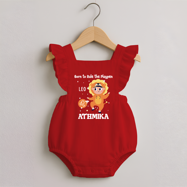 Born To Rule The PlayPen Leo Romper Frock | Personalized Leo Romper Frock for Your Little Ruler - RED - 0 - 3 Months Old (Chest 19")