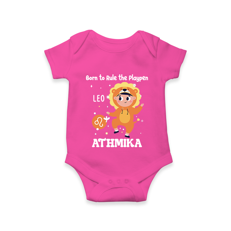 Born To Rule The PlayPen Leo Romper / Onesie | Personalized Leo Romper / Onesie for Your Little Ruler - HOT PINK - New Born (Chest 14")