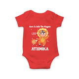 Born To Rule The PlayPen Leo Romper / Onesie | Personalized Leo Romper / Onesie for Your Little Ruler - RED - New Born (Chest 14")