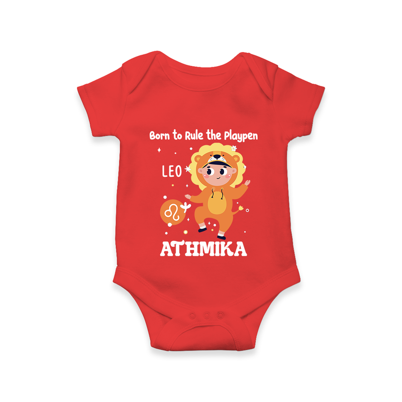 Born To Rule The PlayPen Leo Romper / Onesie | Personalized Leo Romper / Onesie for Your Little Ruler - RED - New Born (Chest 14")