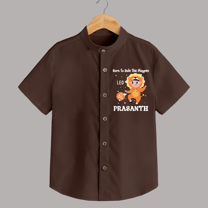 Born To Rule The PlayPen Leo Shirt | Personalized Leo Shirt for Your Little Ruler - CHOCOLATE BROWN - 0 - 6 Months Old (Chest 23")