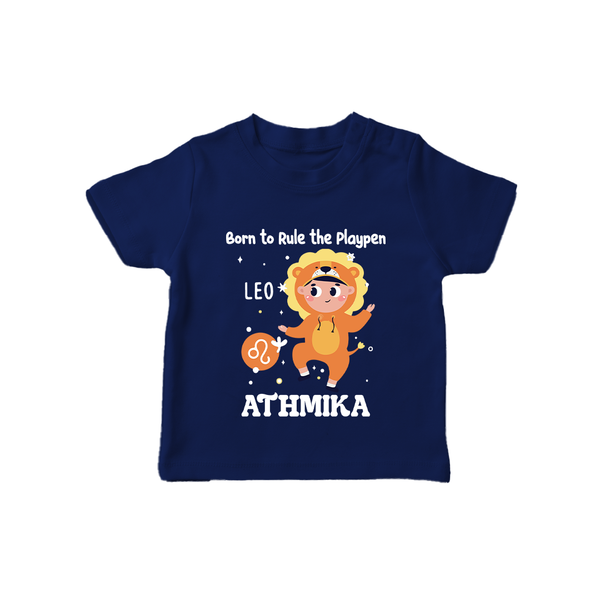 Born To Rule The PlayPen Leo T-Shirt | Personalized Leo T-Shirt for Your Little Ruler - NAVY BLUE - 0-5 Months Old (Chest 17")