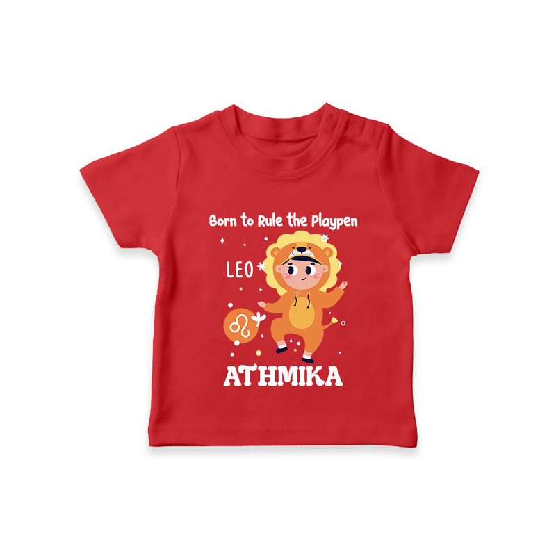 Born To Rule The PlayPen Leo T-Shirt | Personalized Leo T-Shirt for Your Little Ruler - RED - 0-5 Months Old (Chest 17")