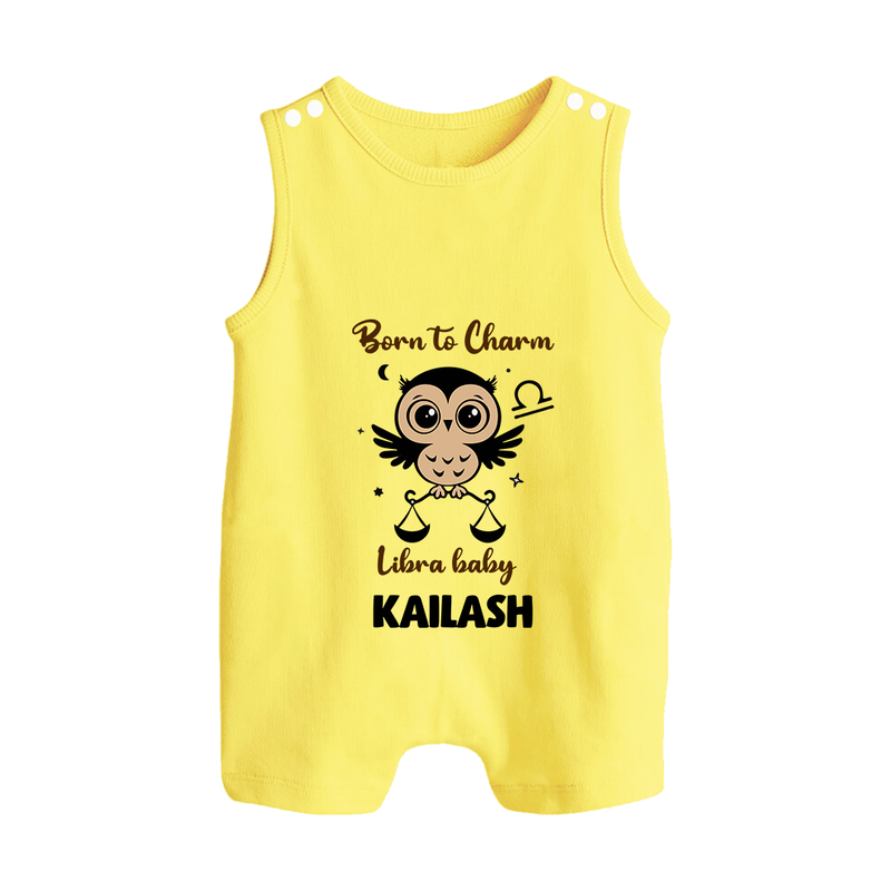 Born To Charm Libra Baby Romper Suit / Sleeveless Romper | Custom Libra Romper Suit / Sleeveless Romper for Your Charming Baby - PASTEL YELLOW - 0 - 5 Months Old (Chest 18")