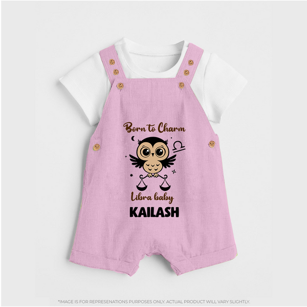 Born To Charm Libra Baby Dungaree Set | Custom Libra Dungaree Set for Your Charming Baby - BABY PINK - 0 - 5 Months Old (Chest 18")