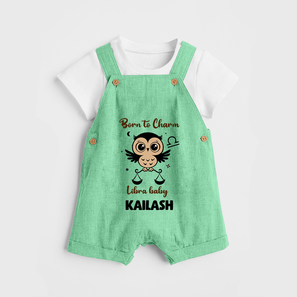 Born To Charm Libra Baby Dungaree Set | Custom Libra Dungaree Set for Your Charming Baby - GREEN - 0 - 5 Months Old (Chest 18")
